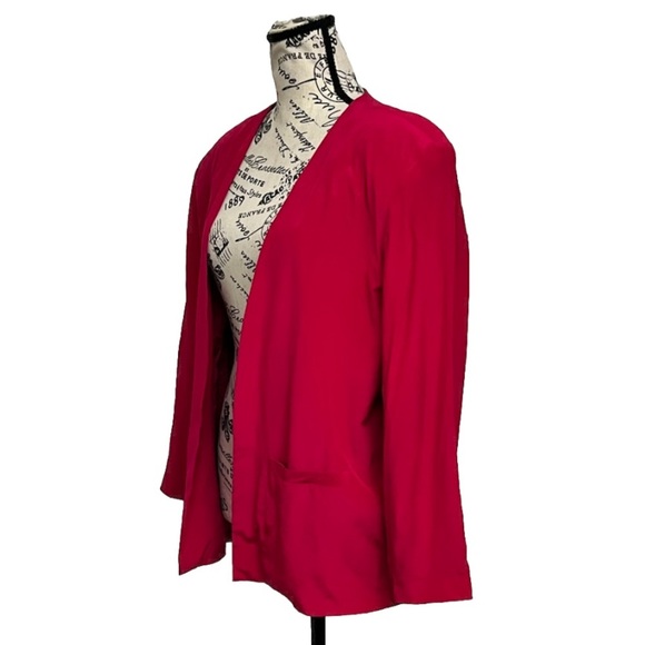 Lauren Alexandria Vintage Silk Blazer – Women’s Red Open Front Jacket L - Picture 2 of 7
